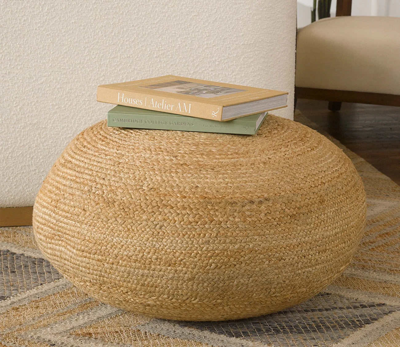 Villa by Classic Home Braga Jute Natural Pouf - Image 3