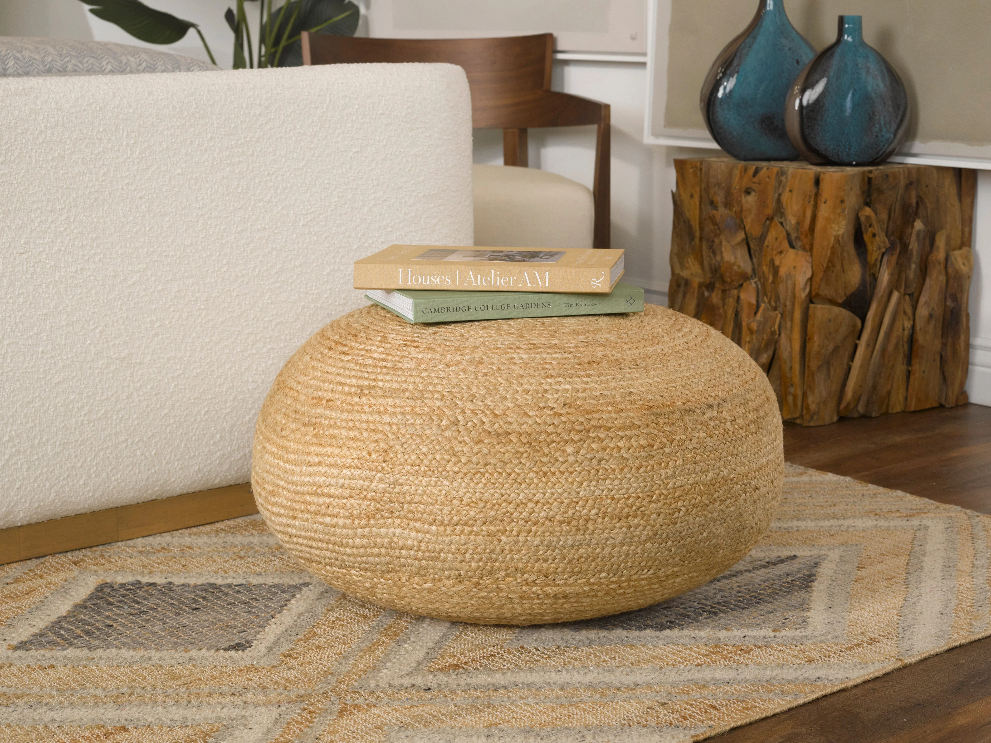 Villa by Classic Home Braga Jute Natural Pouf - Image 4