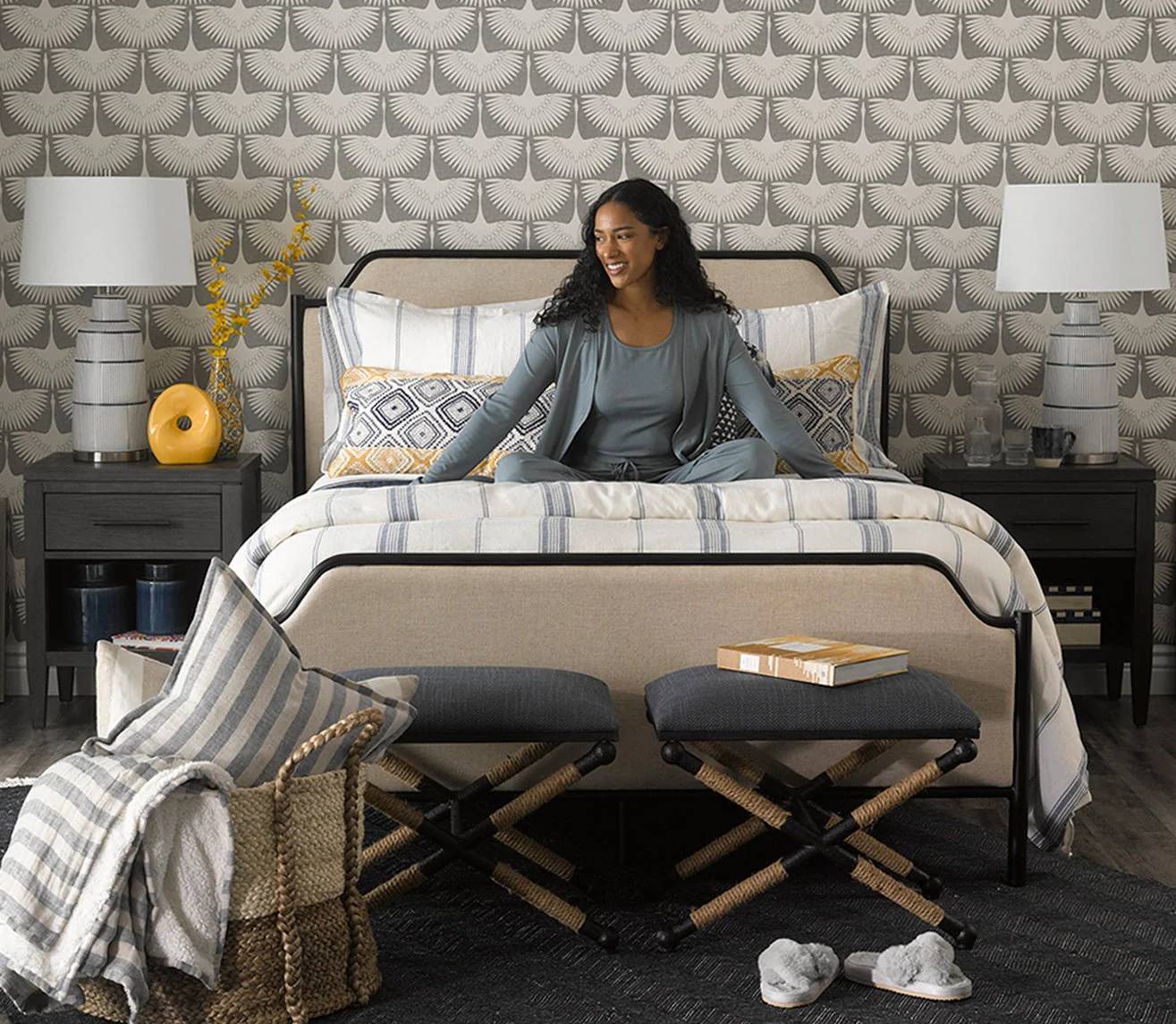 Uttermost Firth Small Navy Fabric Bench - Image 3